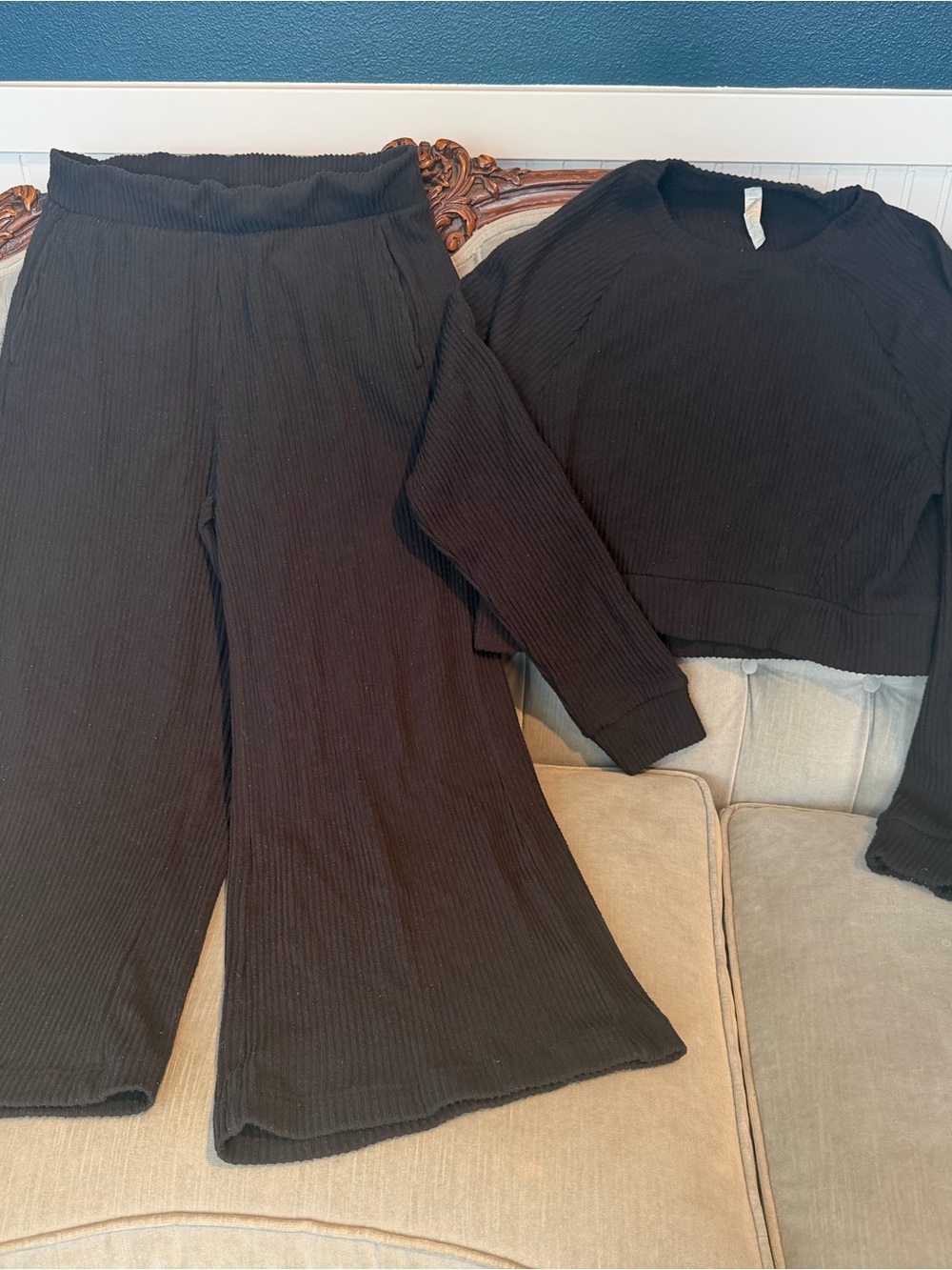 Zella Black Wide Leg Ribbed Pants
